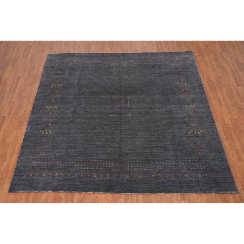 Hand Knotted Oriental 100% Wool Carpet Tribal Animal Pictorial Greys & Charcoal Gabbeh Area Rug - 9' 9'' X 10' 2''
