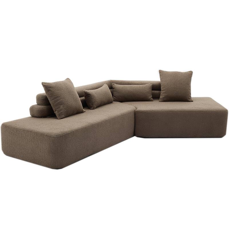 128" Polyester Modular 4-Seater Sectional Sofa with Boucle Teddy Fabric, Pocket Spring Support, and No Assembly Required