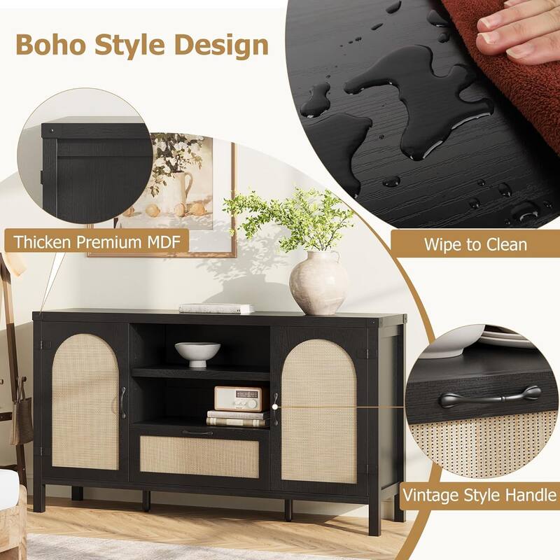 47.2" Rattan Sideboard Buffet Cabinet with Storage, Farmhouse Kitchen Buffet Cabinet with Drawer