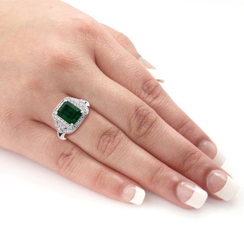 Auriya Platinum 3 1/5ct Emerald-Cut Emerald and 3/8ct TDW Diamond Halo Engagement Ring