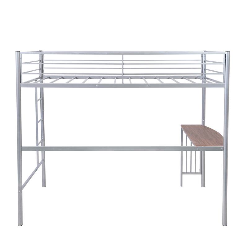 Twin Metal Bunk Bed with Desk, Ladder and Guardrails