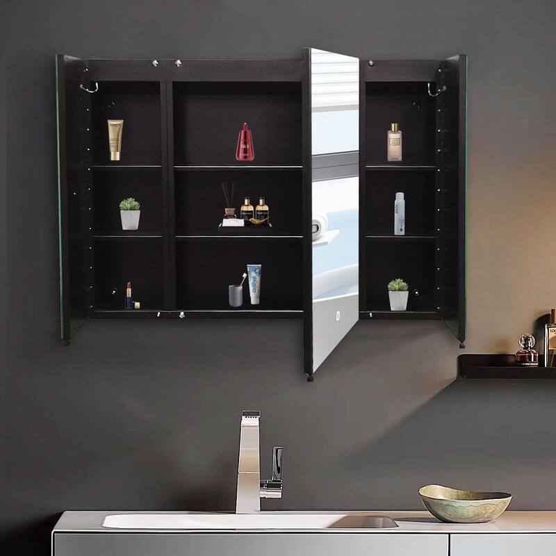 Alvana LED Black Wall mount Medicine Cabinet with Mirror Anti-fog function with 3 colors light