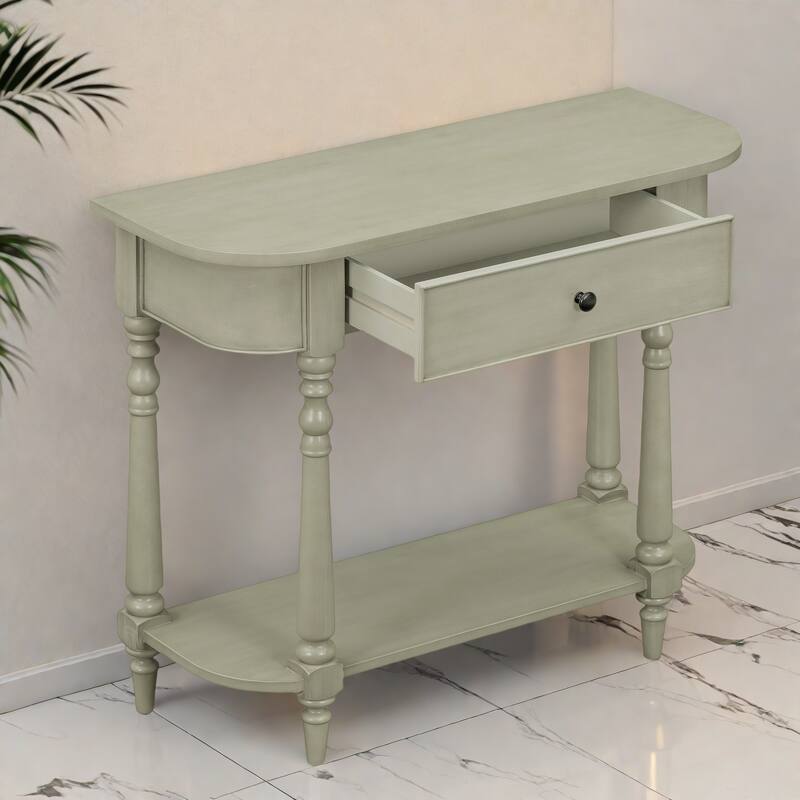 36" MDF Console Table with Drawer and Bottom Shelf and Carved Legs