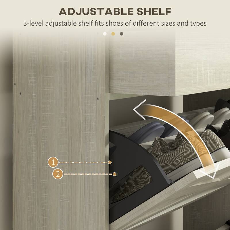 Narrow Shoe Cabinet, with 2 Flip Drawers, Adjustable Shelves and Top Drawer, Hidden Shoe Storage for 12 Pairs of Shoes