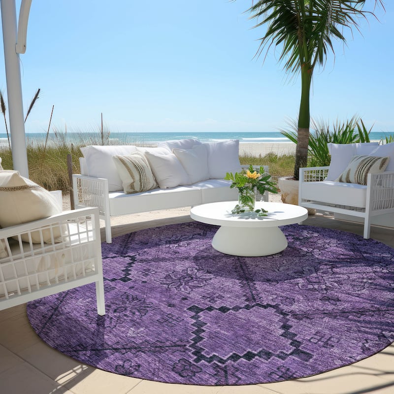 Machine Washable Indoor/ Outdoor Chantille Boho Global Rug - Eggplant - 8' x 8'