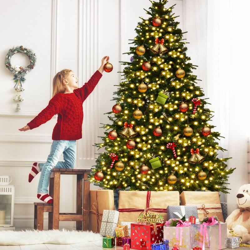 Gymax Pre-Lit 7.5' Artificial Christmas Tree Hinged LED Lights Pine - See Details