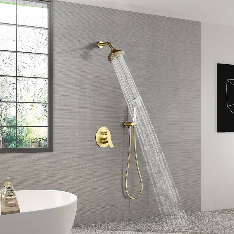 Solid Brass Pressure Balanced Bathroom Shower Faucet Set with 5-Function Rain Shower Head