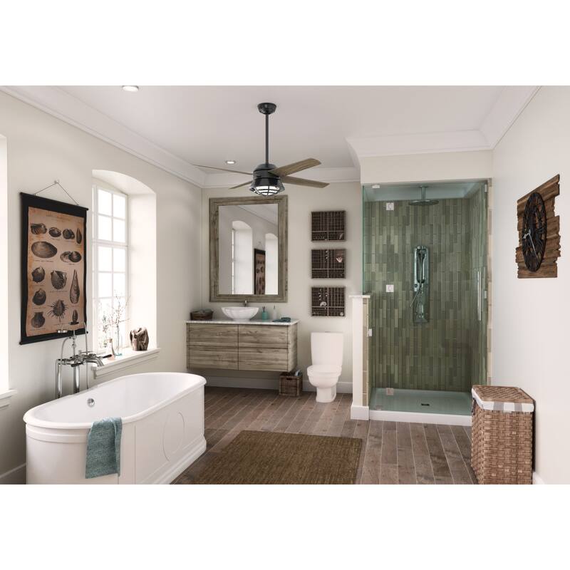 Casablanca 54" Seafarer Outdoor Ceiling Fan with LED Light Kit and Wall Control - Nautical - Coastal - DAMP RATED!