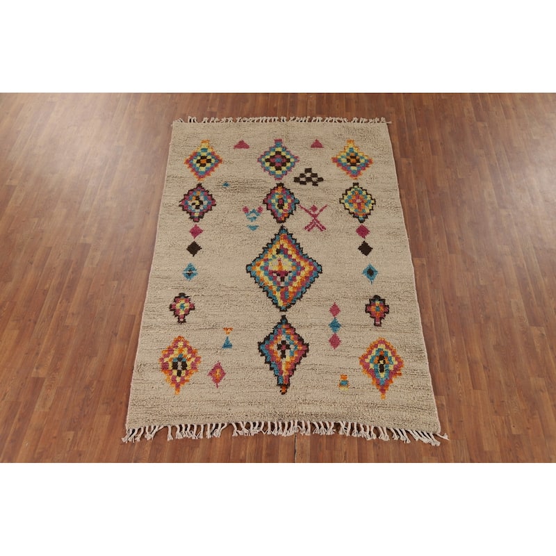 Geometric Plush Moroccan Area Rug Handmade Wool Carpet - 5'8" x 8'6"