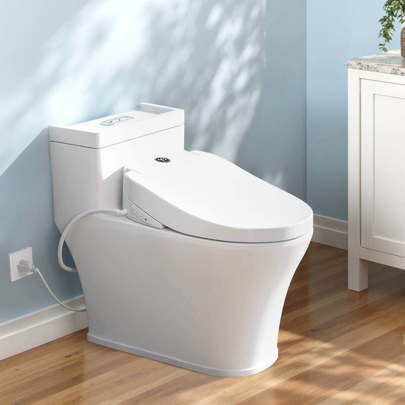 Electronic Bidet Seat for Elogated Toilet with Remote and Heated Mode - White