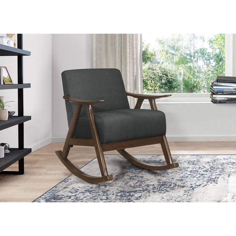 Modern Home Furniture 1pc Rocking Chair Fabric Upholstered Dark Walnut Finish Wood Cushion Seat and Back