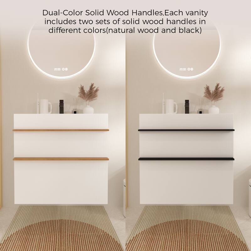 24 Inch Black Wall Mounted Bathroom Vanity With Integrated Acrylic Sink, 2 Soft-Close Drawers, Pre-Assembled
