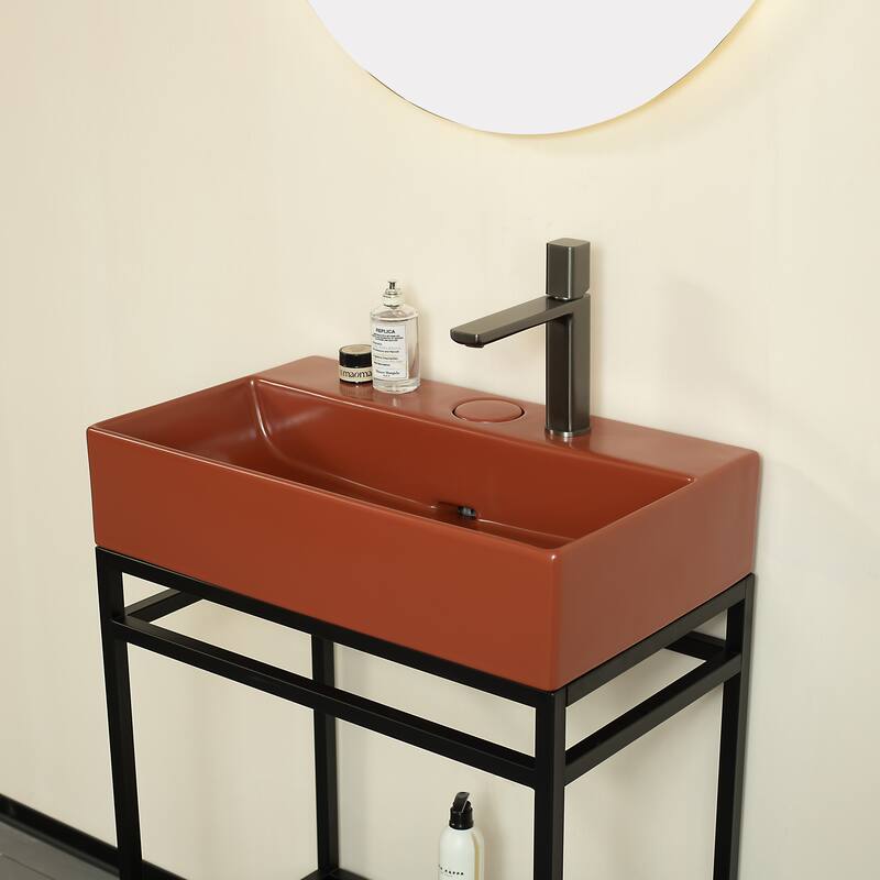 GDFStudio - Lofi Modern 24" Ceramic Basin with Drainer Control Button, Glossy Finish, WITHOUT Cabinet - Red