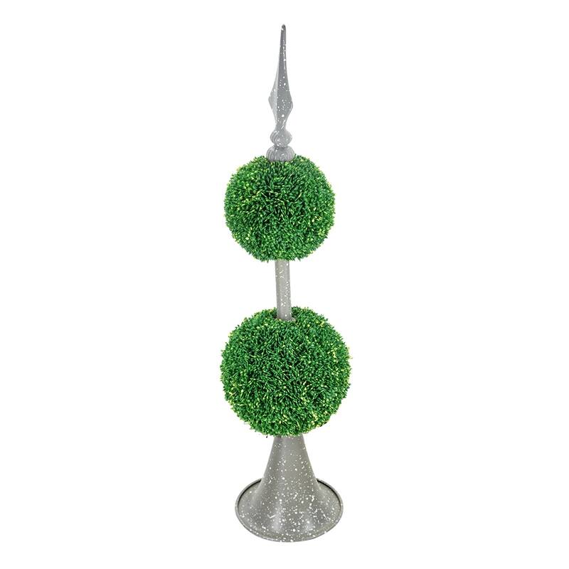 D7x26.5" Artificial Two-Tiered Boxwood Sphere Topiary on Metal Spire