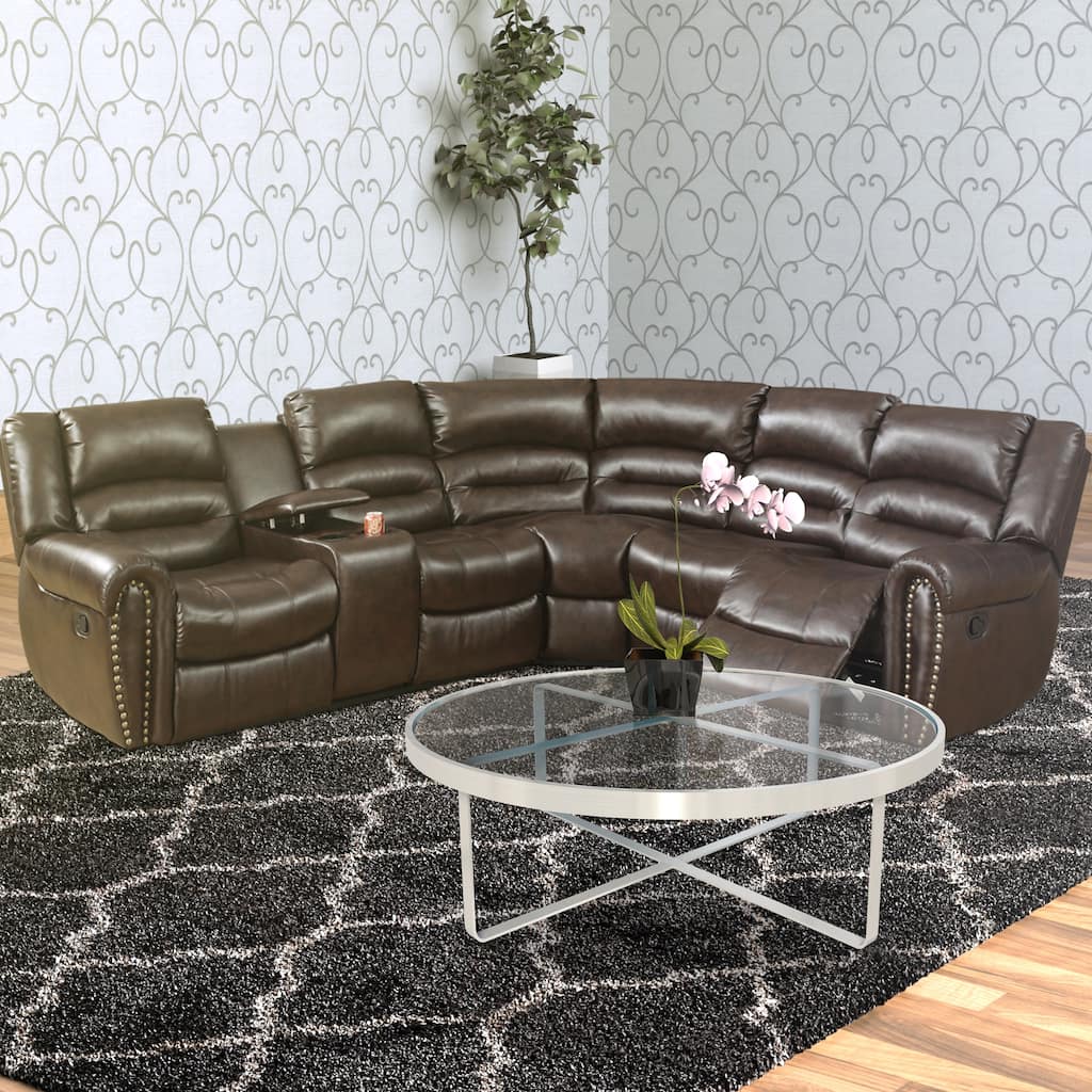Bonded Leather 3 Piece Reclining Sectional, Brown