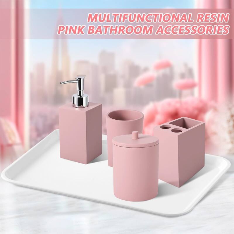 5Pcs Resin Pink Bathroom Sets
