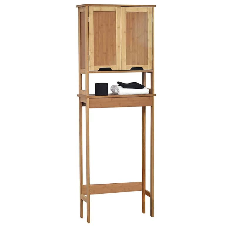 Bamboo Over The Toilet Storage Cabinet with Dual Doors and Open Shelf Mahe Collection - 23.10"L x 8.10"W x 68.4"H