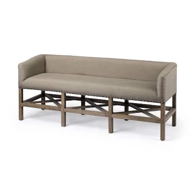HomeRoots Rectangular Mango Woodlight Brown Finish W Beige Fabric Covered Seat Accent Bench - 27