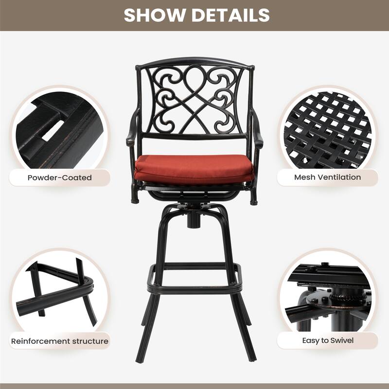 Outdoor Patio Aluminum Swivel Bar Stool with Sunbrella Cushion