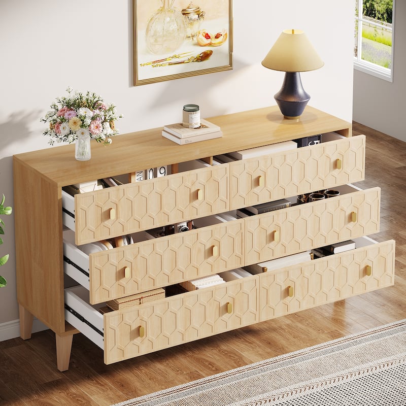 55-Inch Wood Chest of Drawer Double Dresser for Bedroom Entryway