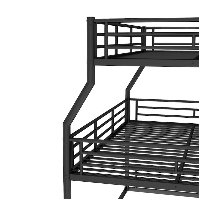 Full XL over Queen over Queen Bunk Bed, Metal Triple Bunk Bed with Safety Guardrails, Bunk Bed with Noise-reduced Design