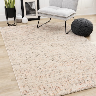 Hampton Cream Beige Red Orange Distressed Area Rug, 5'3" x 7'7"