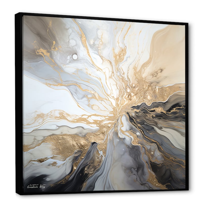 Designart "Lightning Beige And Black Liquid Art Explosion" Lightning Framed Wall Art Prints