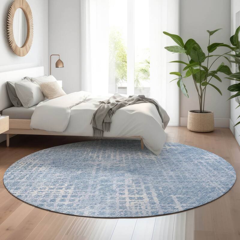 Premium Washable Super Soft Modern Trellis Mayfield Rug - Sky - 8' x 8' - Round