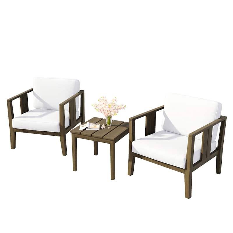 Teak Wood Upholstery Water-resistant Outdoor Armchair and Side Table Set (Set of 3)