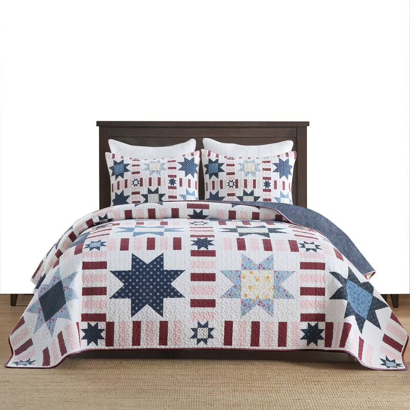 3 Pieces Quilt Set Soft Star Rectangle Pattern Bedspread Set - King