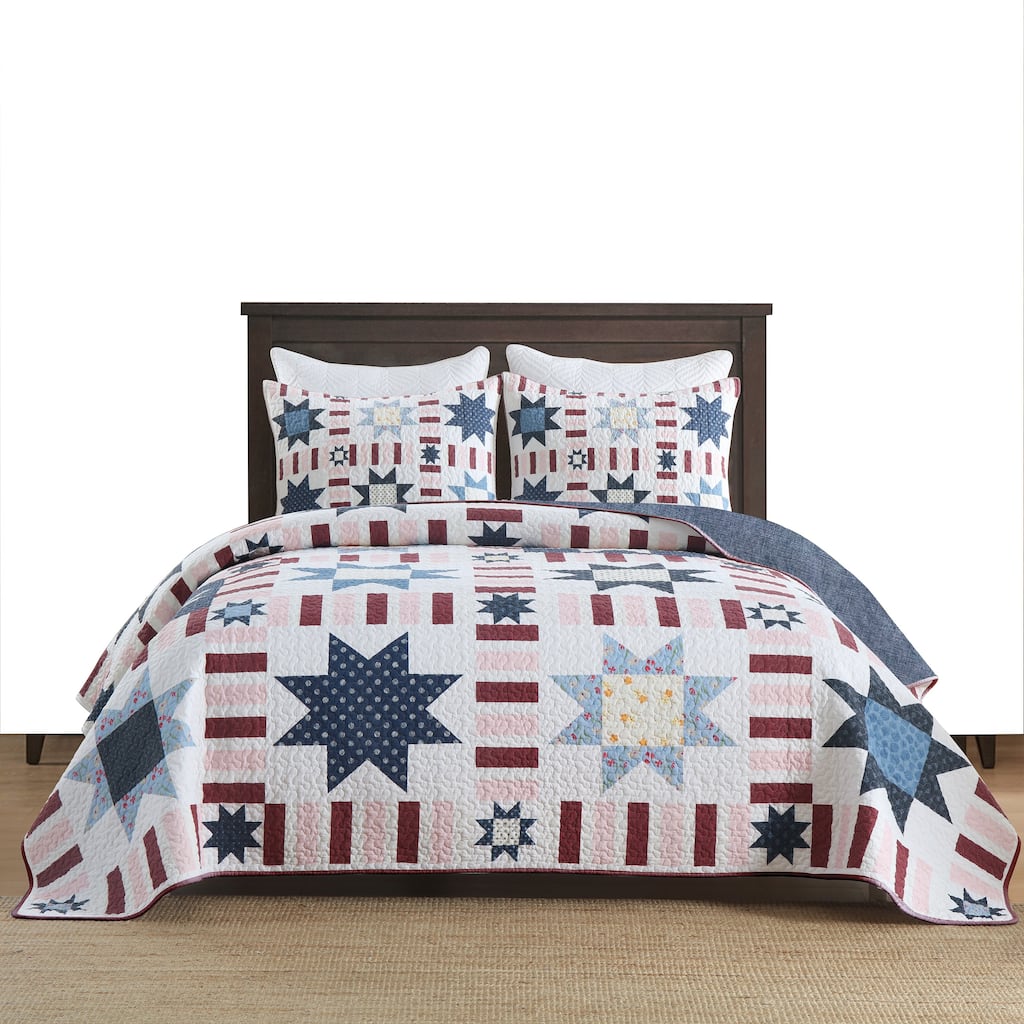 3 Pieces Quilt Set Soft Star Rectangle Pattern Bedspread Set