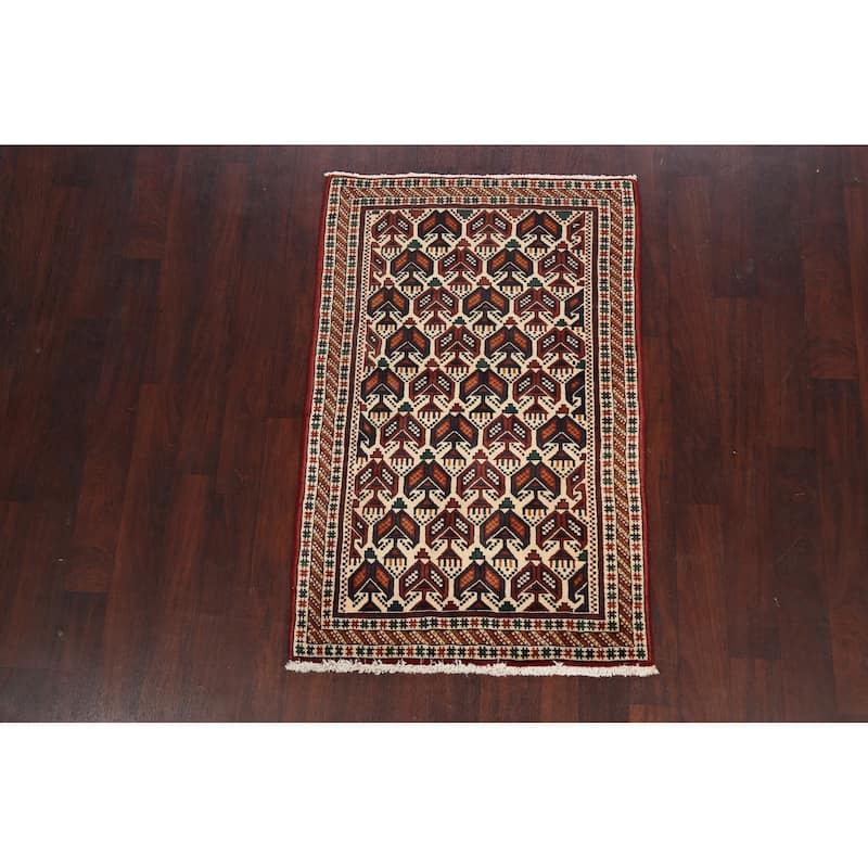 Vegetable Dye Geometric Sirjan Persian Area Rug Handmade Wool Carpet - 3'1" x 4'9"