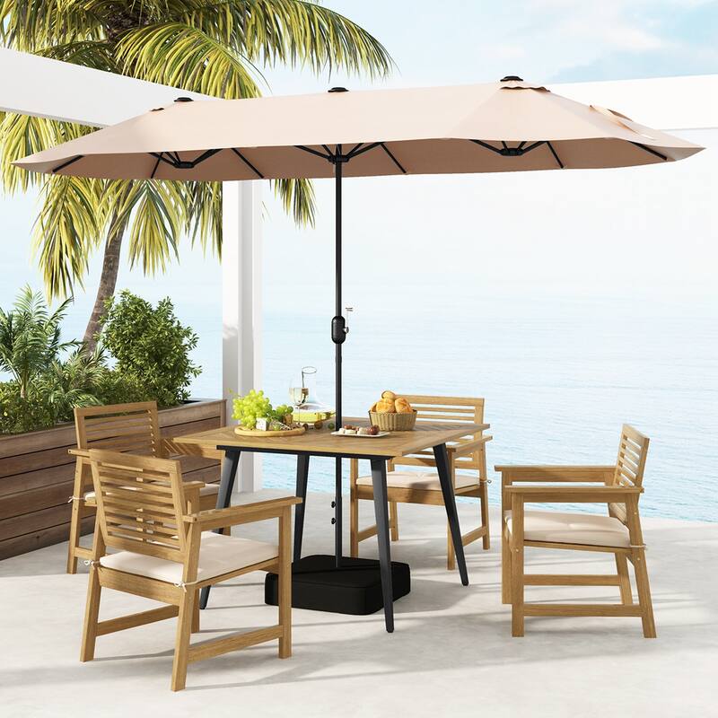 Costway 4-Person 42.5" Outdoor Dining Table with 1.9" Umbrella Hole, - Natural - See Details