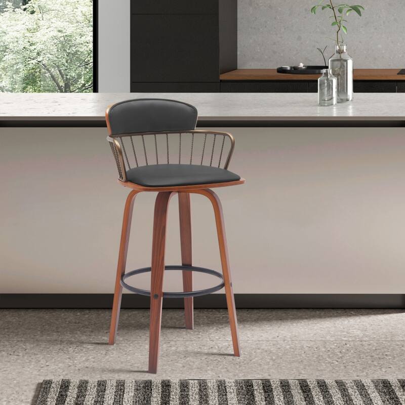 Faux Leather Counter Height Bar Chair with Arms, Swivel and Footrest