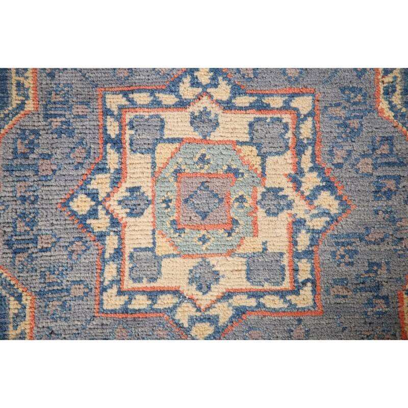 Blue Geometric Kazak Accent Rug Hand-Knotted Wool Carpet - 2'9" x 4'0"