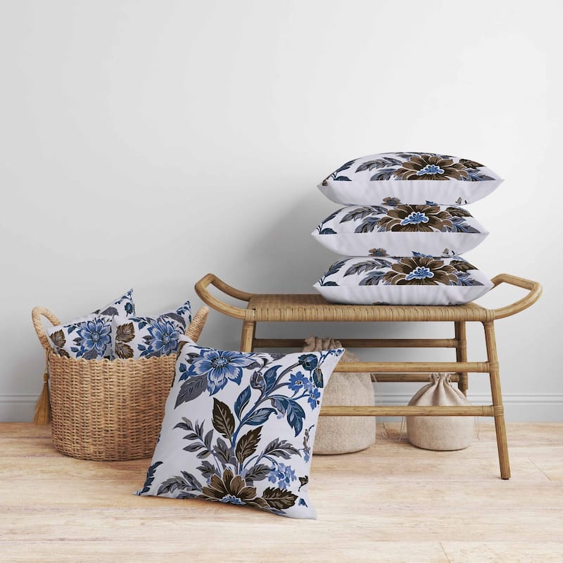 Cobalt Meadow Faux Suede Reversible Throw Pillow Blue and Brown