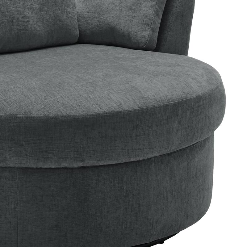 Upholstered Barrel Swivel Chairs with Moon Ottoman (Set of 2)