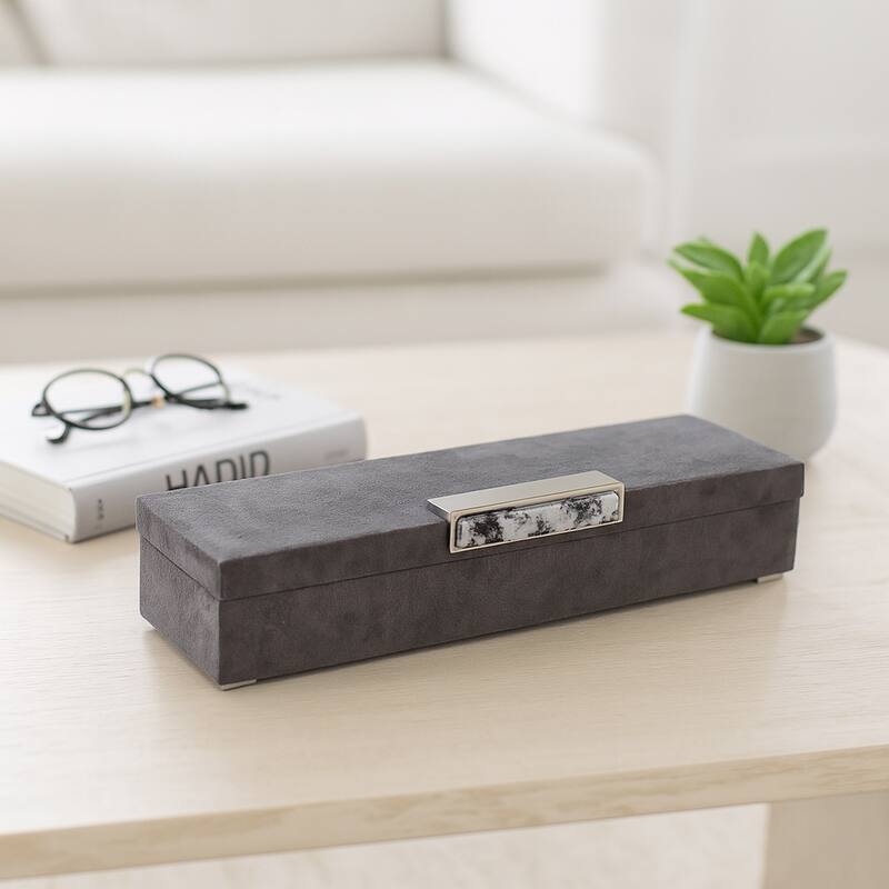 Casual Home Keepsake Box with Sculptural Hardware and Lid - 18", Gray - 18.0"