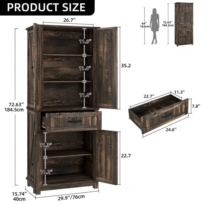 Moasis 64" Farmhouse Tall Kitchen Pantry Storage Cabinet with 2 Drawers & Doors