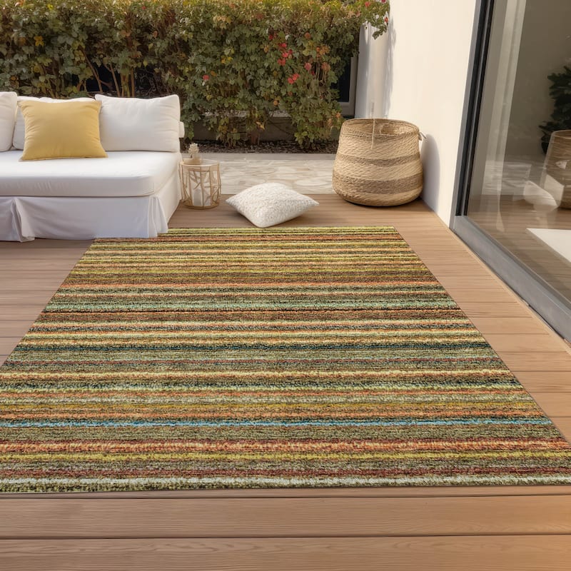 Machine Washable Indoor/ Outdoor Chantille Stripes Rug