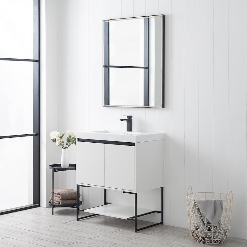 Freestanding Bathroom Vanity Set with Open Shelf & Acrylic Sink