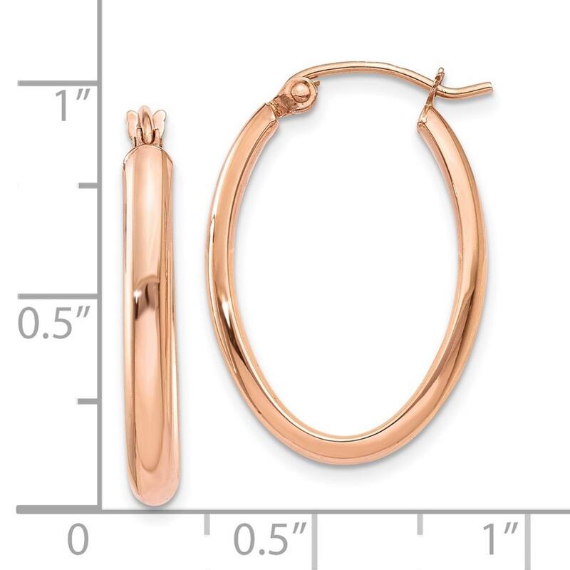 Curata 10k Rose Gold Polished Half Round Oval Hoop Earrings - 25x3mm