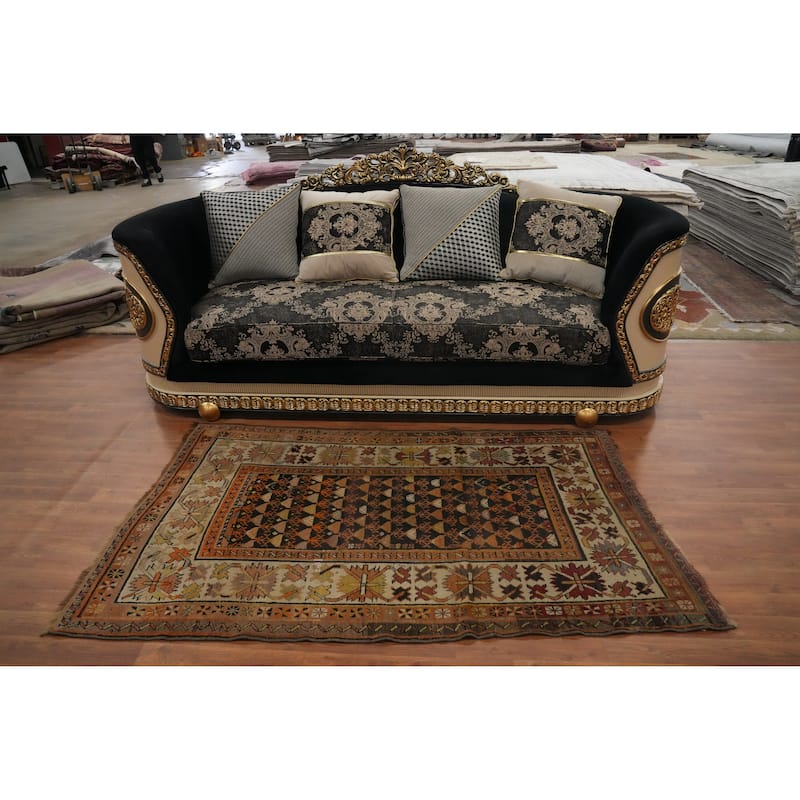 Hand Knotted Oriental 100% Wool Carpet Traditional Geometric Black Area Rug - 6' 0'' X 3' 7''