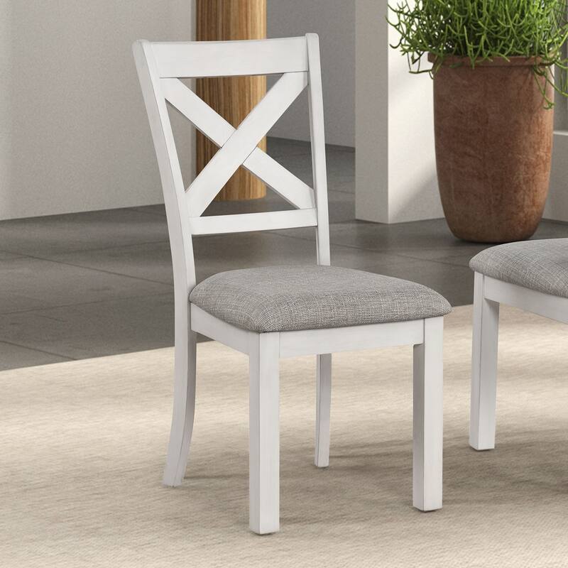 Modern Simple Rustic White Oak 2pc Side Chairs Dining Room Furniture Cross Back Cushion Seat Chair - Rustic White