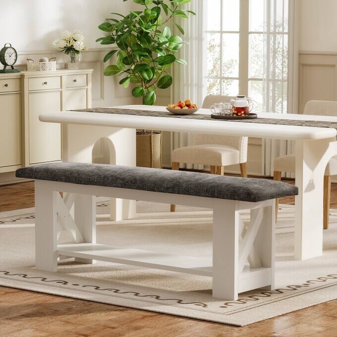 47.24" Farmhouse Dining Bench, Kitchen Table Bench with Cushion