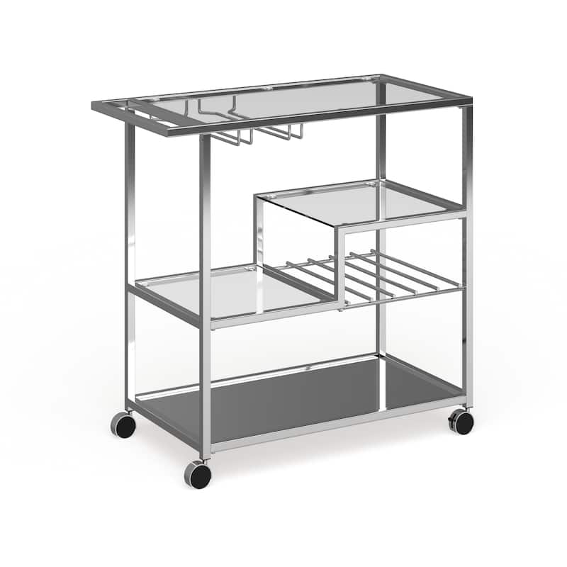 Baza Contemporary Chrome Metal Serving Cart with Stemware Rack by Furniture of America