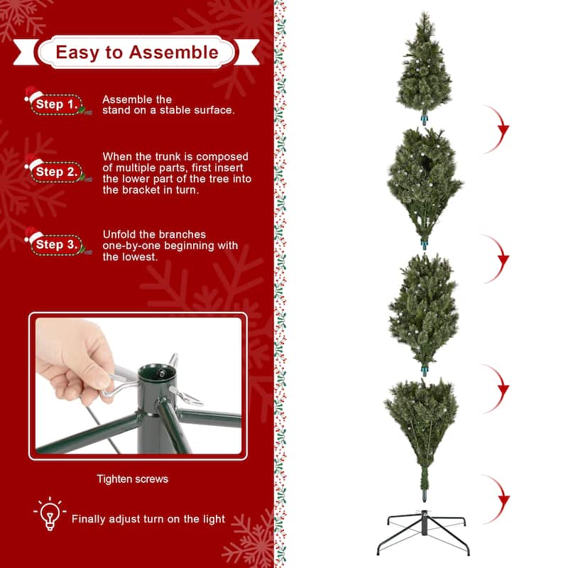 Glitzhome 7.5ft/9ft Pre-Lit Green Slim Pine Artificial Christmas Tree with Foot Pedal & Remote Control