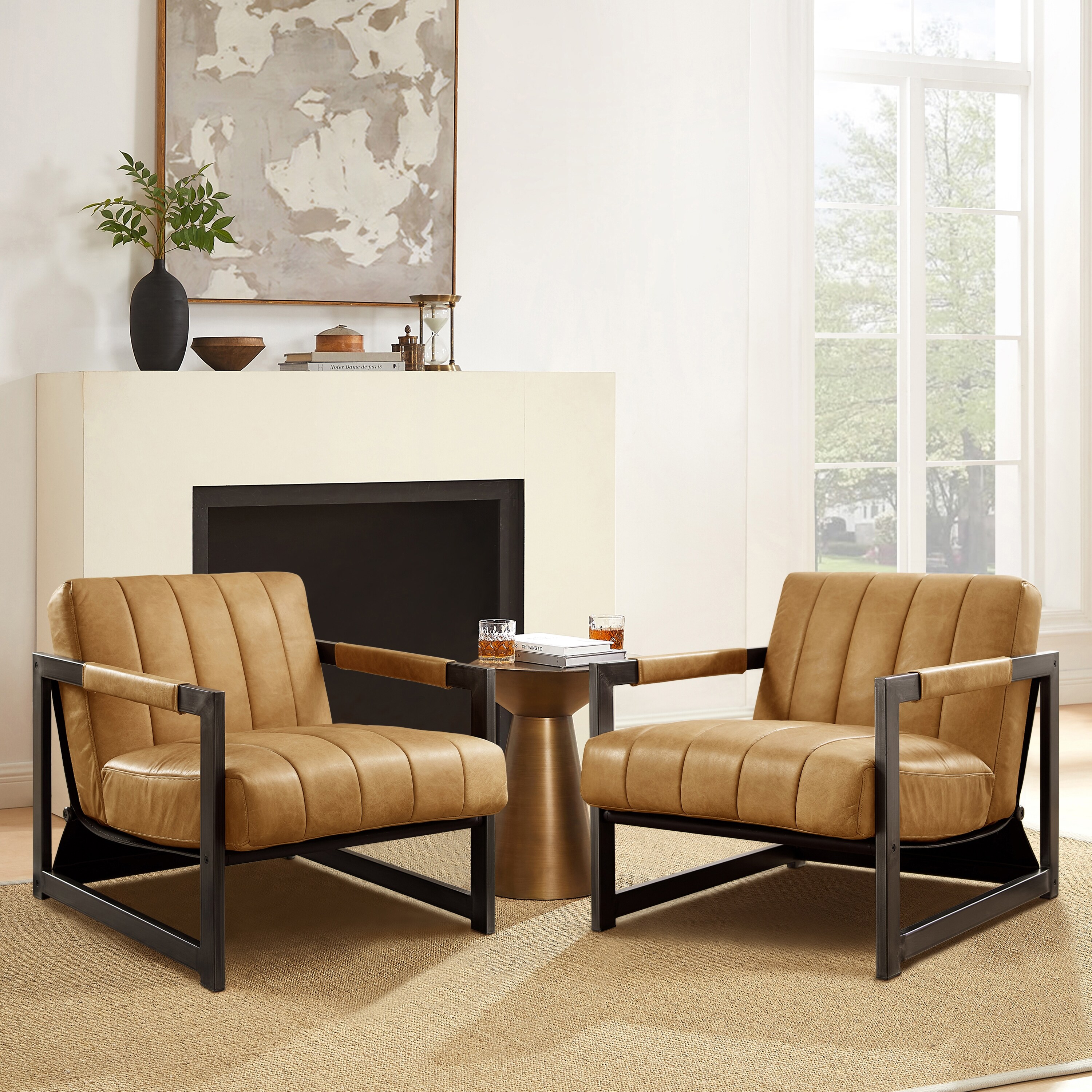 Art Leon Genuine Leather Accent Arm Chair Set of 2 Bed Bath