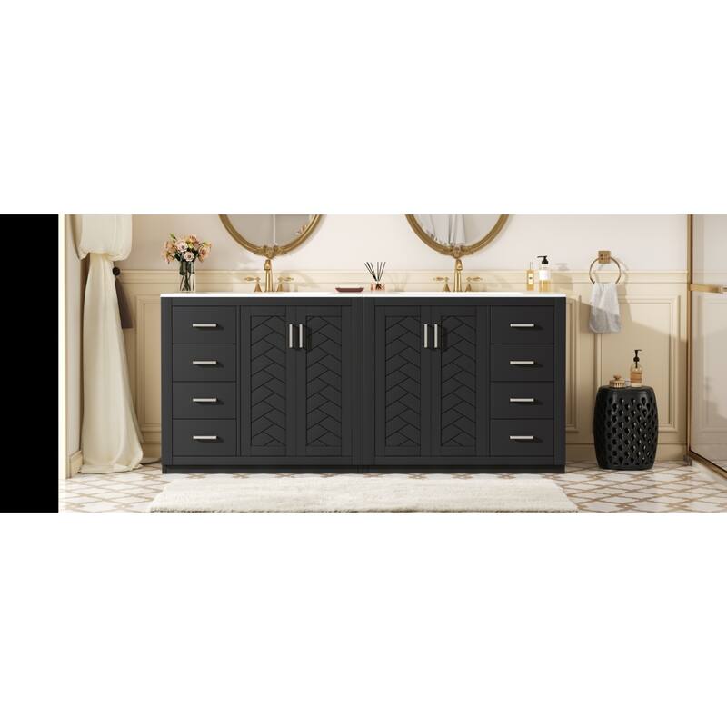 Roomfitters 72 Inch Bathroom Vanity with Ceramic Sink, Solid Wood Frame Cabinet with Sliding Tiers & Soft Close Doors