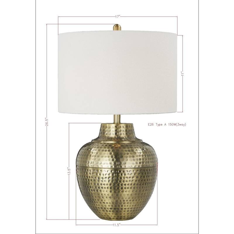 Sydney 27" Metal Table Lamp with Linen Shade, Antique Brass